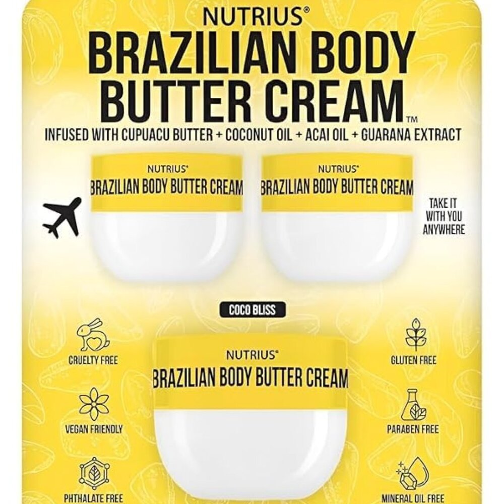 Nutrius Brazilian Body Butter Cream (3-Pack Set) Total 12 Oz - New